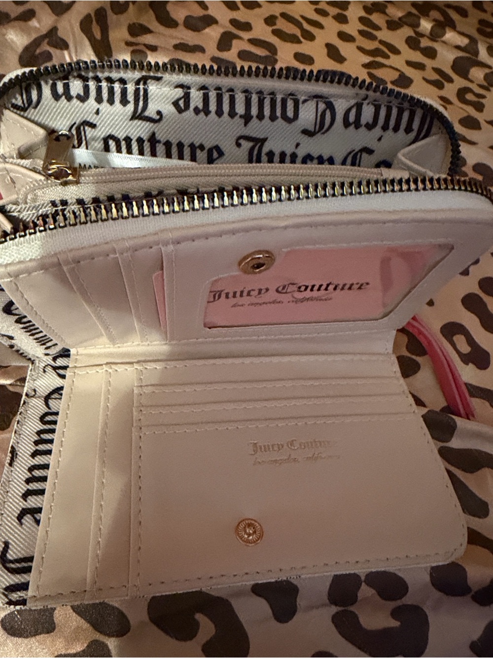 Juicy Couture White and Pink Wallet Organizer with Gold Hardware